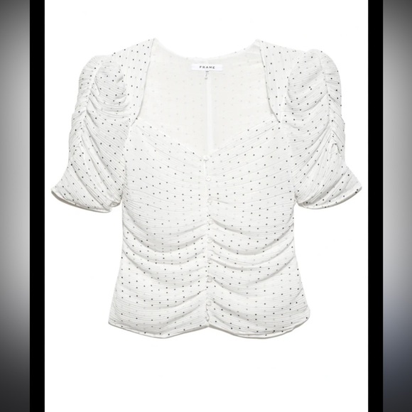 Frame Gathered Button Front Top In Off White Polka Dot Size small - Picture 1 of 5